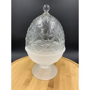 Vintage L E SMITH Glass "Alexandria" Candy Dish w/ Lid Easter-Clear & Frosted